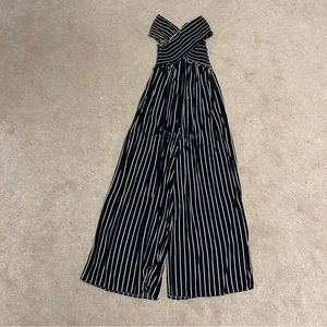 Aqua Navy Jumpsuit with White Stripes